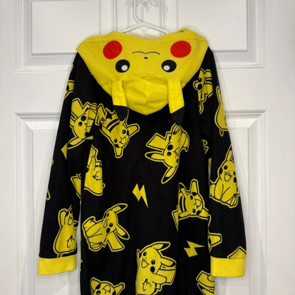 Pokemon Pikachu Kids Fleece Hooded One Piece‎ Pajama Union Suit Size M 8/10